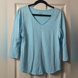 Chico's Turquoise Blue V Neck Slub Tee, Size M